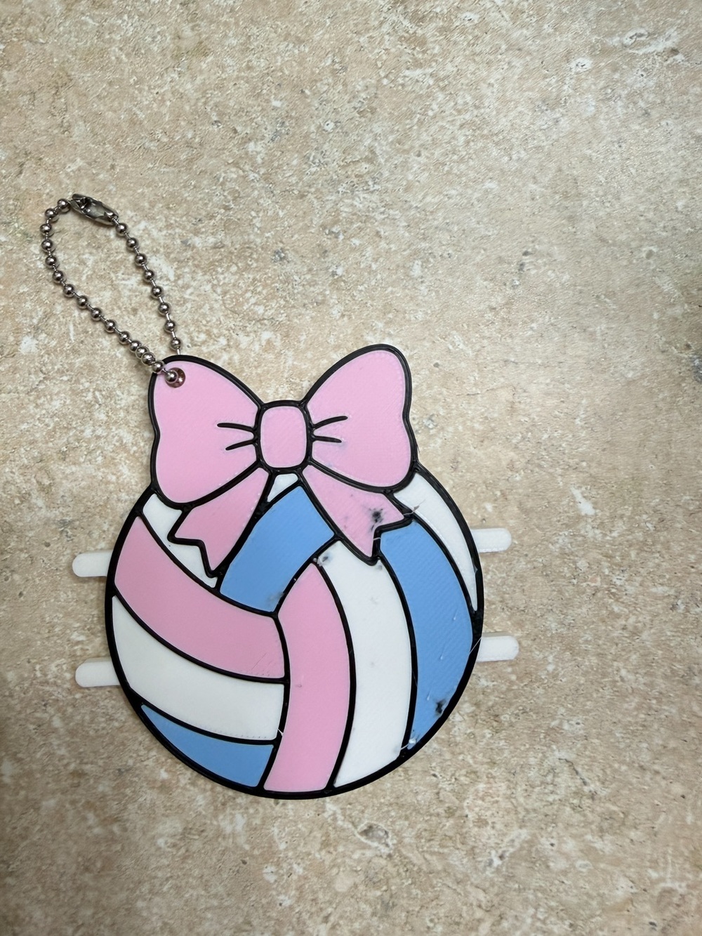 Pink & Blue Volleyball Hair Tie Charm Bag Accessory with Bow